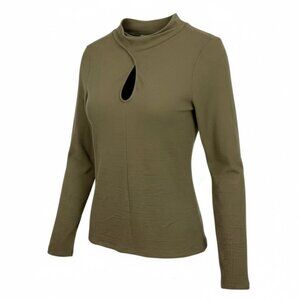 Brea Canyon Keyhole Blouse Size Medium Waffle Knit Textured Mock Neck Camel Tan